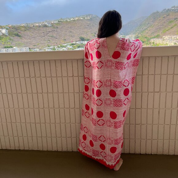Handmade Red polkadot long kaftan One size resort Wear - Picture 4 of 6